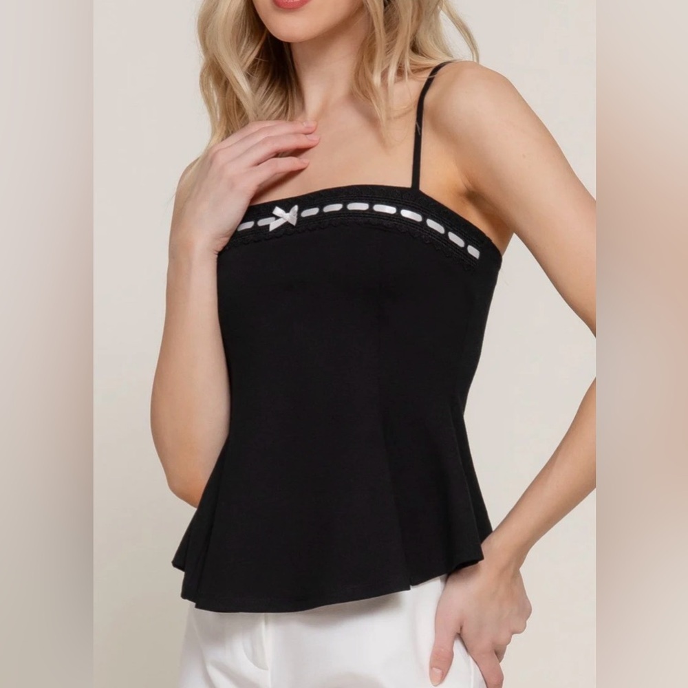 Chocolate Black Top with Label Detail